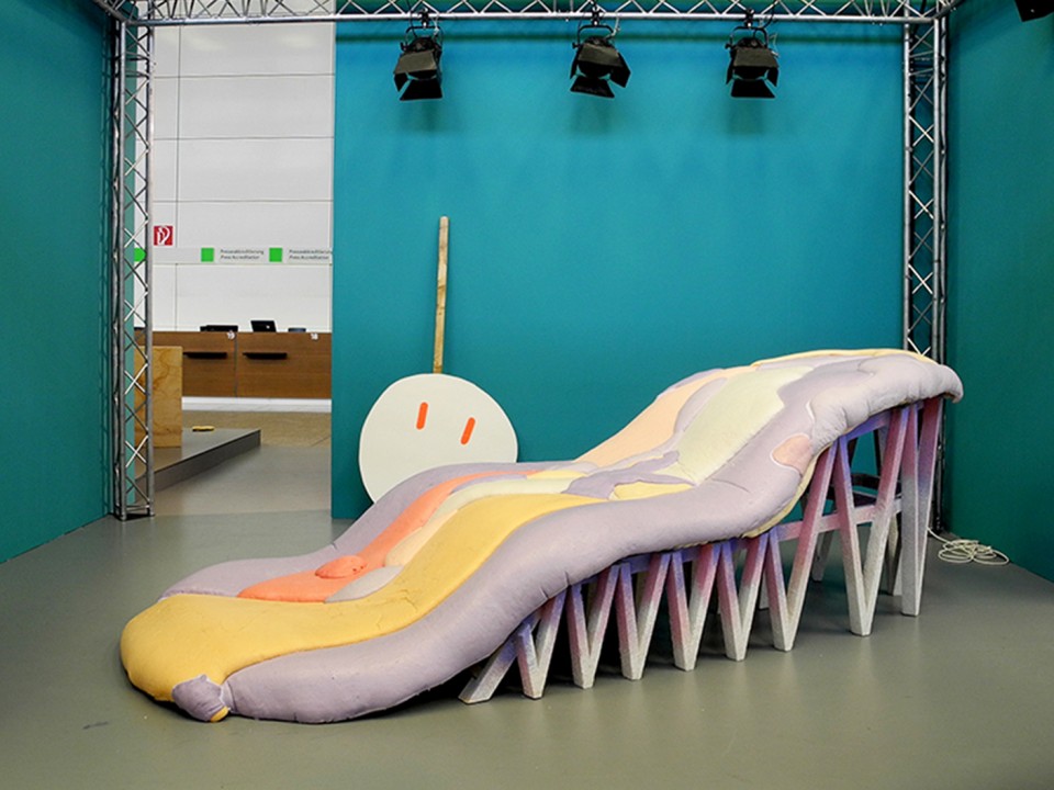 sculpture installation sofa tongue