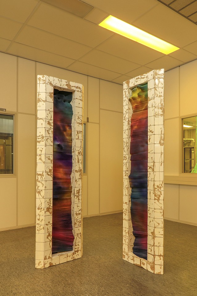 two columns colorful acoustic foam sound waves